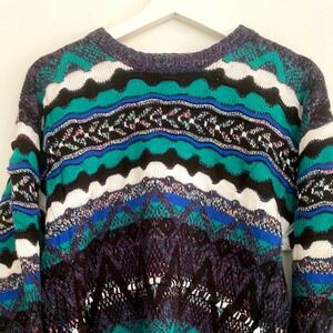 Vintage 1990's Colorful Knit Sweater Medium Black Green Cosby Sweater VTG Retro